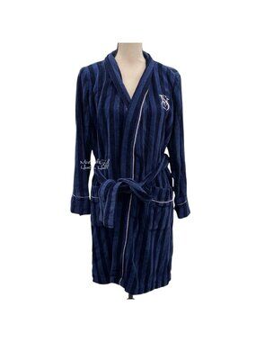 Victorias Secret Navy & Black Striped Embroidered Logo Belted Robe With Pockets
